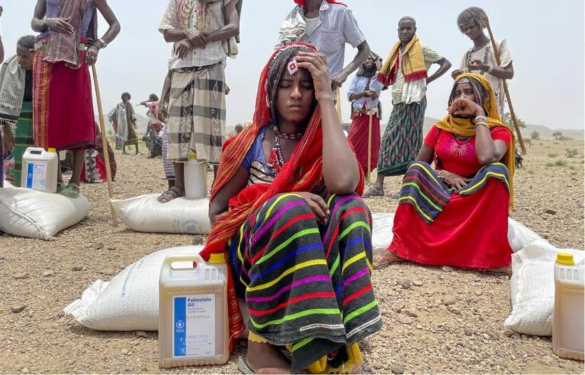 A food distribution in the Afar region of Ethiopia, among East African countries heavily dependent on wheat from Ukraine.
